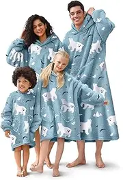 Oversized Hoodie Blanket for Adult Kids Fleece Blanket Snuggle Sweatshirts Fluffy Sherpa Pullover with Giant Pocket Winter Warm Wearable Blanket