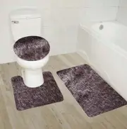 3-Piece Bathroom Bath Mat Bath Contour Rug Bath Toilet Lid Shaggy Rug Set