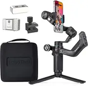 FeiyuTech SCORP Mini P Complete Pack Gimbal Stabilizer for Smartphones, 3-Axis Gimbal (Cold Shoe Mount, AI Tracking Module, Magnetic LED Light, Carrying Case, Includes Tripod, Portable, Double Handle,