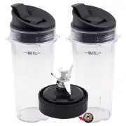 2 Pack 16 oz Cup, Sip & Seal + Blade Assembly for Nutri Ninja BL810 BL820 BL830