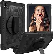 [Kebiory] for TCL TABMAX 10.4 Inch Tablet Case,Shockproof 360 Rotating Stand Hand&Shoulder Strap Kids Friendly Case for Nokia T20/Nokia T21/TCL Tab Pro 5G 9198S/VASTKING KingPad M10(Black/Black)