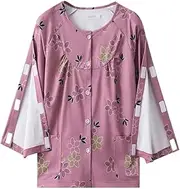 [FaroLy] Women Long Sleeve Surgery Tearaway Shirt Cotton Full Arm Opening Crew Neck for Bedridden Nursing Clothes