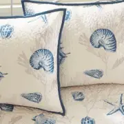 BLUE SHELLS 6pc DAYBED COVER SET : COASTAL BEACH HOUSE OCEAN SEASHELL DAY BED