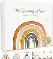 Baby Memory Book for Girl or Boy - First 5 Years Unisex Boho Rainbow Keepsake Journal to Record Newborn 1st Milestones - Gender Neutral Photo Album Scrapbook for Baby Shower - Pregnant New Mother Gift