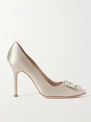 [Manolo Blahnik] Manolo Blahnik - Hangisi 105 Crystal-embellished Satin Pumps - Gray - IT40 IT 40 Gray