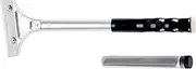 FolksField 12" Multi-Purpose Grill Scraper with 5 Replaceable 4" Blades – Heavy-Duty Die-Cast Blade Holder, Scratch-Free Contoured Base, Storage Handle for Extra Blades (Scraper with 4 Blades)