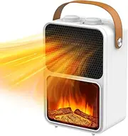 ADVWIN Portable Heater, Electric Mini Fireplace Heater with Realistic 3D Flame, Space Desk Heater, 2 Heating Modes, for Room Office Bedroom Use, White