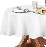 Obstal 210GSM Round Table Cloth, Water Resistance Microfiber Tablecloth, Decorative Fabric Circular Table Cover for Outdoor and Indoor Use (White, 60 Inch Diameter)