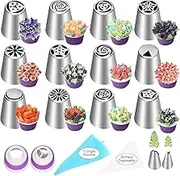 47 Pcs Russian Piping Tips Set, 12 Flower Frosting Nozzles Icing Tips for Cake Decorating Tips Kit, Baking Supplies for Cookie Cupcake, 2 Leaf Piping Tips 2 Couplers 30 Pastry Baking Bags