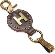 [TSUI CHAN] Initial Letter Keychain Brown Leather Alphabet Keychain with Easy Clasp, Key Car Key Bag Key Ring for Women Mens