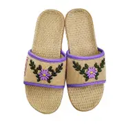 Catzon Ladies Lightweight Linen Summer Beach Shoes Home Silent Slippers-Purple