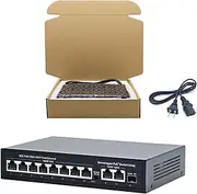 Plug and Play 8 Port PoE Switch with 2 Gigabit Uplink, Unmanaged Plug and Play Network Switch
