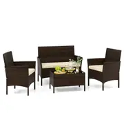 Costway 4PCS Outdoor Furniture Setting Garden Patio Wicker Dining Lounge Set Table Chair