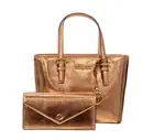 MICHAEL KORS JET SET XS TOTE SHOULDER PATENT VEGAN LEATHER BAG + WALLET PRIMROSE