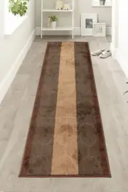 Custom Size Circle Design Brown Washable Runner Rug 26"/30"/36" Wide