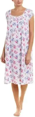 NWT $62 Eileen West Nightgown SMALL Pink & Blue Hydrangea Floral Poly/Cotton