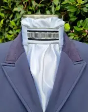 ERA Lyndal Regal White Pre-tied Equestrian Satin Stock Tie - Black & Silver
