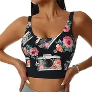 [LHDGBNV] Sports Bras for Women, U Back Removable Womens Tank Tops Flower Camera Funny Yoga Print Workout Bras