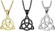 [xuanhang] 3Pack Set Stainless Steel Irish Celtic Trinity Knot Pendant Chain Necklace for Men Women,Black Silver Gold Titanium Steel Triquetra Celtic Knot Charm Necklaces Jewelry for Men Woman,24inch Chain,