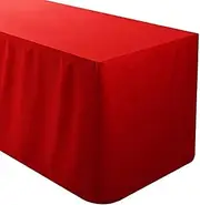 BEEKAY 5' Ft Fitted Red Rectangular Table Cloth 60 inch X 30 inch Trestle Polyester Washable Fabric Table Cover for Wedding Banquet Kitchen Baby Shower Trade Show Fair Booth DJ - 5 ft Red