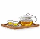 3 Pc Tea Set Special Cover Glass Teapot With Infuser 600ml + 2 Double Wall Cup