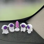 YOYLMAL Set of 5 Mini Resin Astronaut & Rocket Figurines Cute Car Accessories Funny Spaceman Dashboard & Rear View Mirror Decorations Auto Interior Ornaments