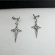 Screw-Back Cross Star Dangle Drop Earrings for Men Women,Streetwear Unisex Style