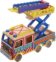 Yardwe Wooden Fire Truck for Multifunctional Ladder Crane Model Bright and Design Realistic Firefighting Engineering Plaything for Engaging and Creative Fun