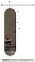 Body Length Mirror Simple Floor-Standing Coat Rack, Bedroom Home Dressing Mirror, rotatable Full-Length Mirror, Clothes Rack Floor Mirrors(White,80cm)