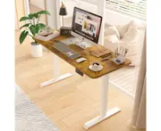 Advwin Standing Desk Electric Ergonomic Adjustable Height Sit Stand up Desk 140cm Walnut Splice Board Table Top+White Frame