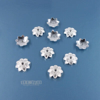 10 Solid Sterling Silver 8 Petal Texture Floral Spacer Bead Caps 7mm #33873