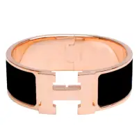 在飛比找momo購物網優惠-【Hermes 愛馬仕】琺瑯中版手環(黑X玫瑰金H30000