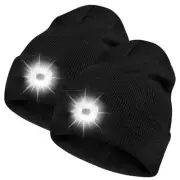 LED Beanie Hat with Light 2 Pack, Headlamp Cap, Unisex Winter Black&black