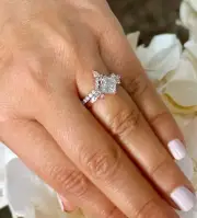 14K Rose Gold Asscher Cut Moissanite And Natural Diamond Engagement Ring 2.05ctw