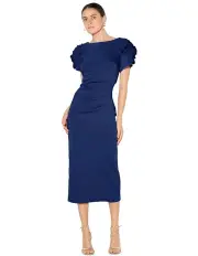 [Montique] Monelli Rosette Midi Dress in Navy