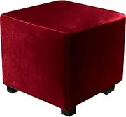 Velvet Stretch Ottoman Cover, Washable Velvet Ottoman Slipcover, Square Dustproof Pouffe Cover, Elastic Detachable Stool Cover,Claret,Medium