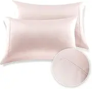MEILA Silky Satin Pillowcase for Hair and Skin, Ultra-Soft Washed Silk Pillow Cases Standard Size Set of 2, Pink