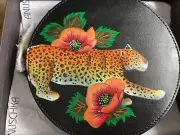 ANUSCHKA NWT Hand Painted Leopard Flower Black Leather Small Pouch Bag / Wallet