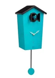 KOOKOO BirdHouse petrol, modern design cuckoo clock with 12 natural bird voic...