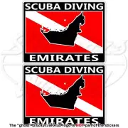 UNITED ARAB EMIRATES SCUBA DIVING Flag-UAE Map Shape Rectangular Sticker 75mm x2