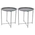 2x Matt Grey Round Steel Tray Tables Living Room Sofa Side End Coffee Table