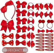 [Nwvuop] 56Pcs Red Hair Accessories Red Girls School Hair Accessories, Red Hair Bows Clips Hair Bobbles Hair accessories for girls
