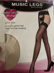 plus size all-in-one garter belt sheer lace top stocking Beiges