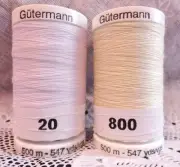 NEW White & Light yellow GUTERMANN 100% polyester sew-all thread 547 yds Spools