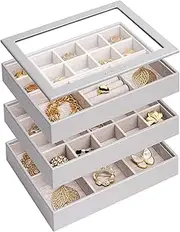 Vlando Jewellery Tray Stackable with Lid, Jewellery Storage Drawer with 3 Levels, Jewellery Box for Earrings, Chains, Storage, Jewellery Organiser for Men and Women