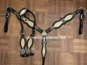 Western Brown Leather Bling Tack Set With Beige Croco Inlay And Matching Conchos