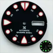 Modified 28.5mm Black Diving Watch Dial with Red Trim and Green Luminous for NH3