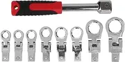 Nutriess 9 Pcs Rotating Socket Wrench Set 180 Degree Flex Head CR V Detachable Socketing Wrench Kit for Versatile Use