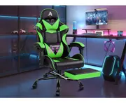 Gaming Chair Office Executive Racing Footrest Seat Leather - Green