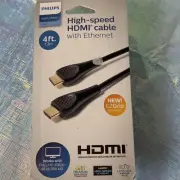 PHILIPS HIGH-SPEED 4-FOOT HDMI CABLE/WITH ETHERNET/WORKS w-HD 1080P & 4K UHD/NEW